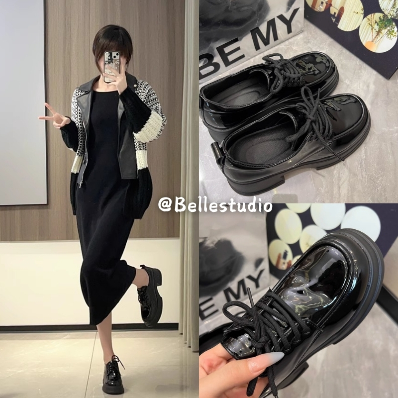 Giày Oxford nữ da bóng cao cấp đế dày cá tính phong cách vintage MR6 Bellestudio