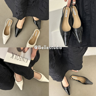  Giày Sandal Nữ Mũi Nhọn Đế Thấp Có Hương Thơm Giày Bệt Hở Gót Chất Da 2 Lớp Phong Cách Tiểu Thư SDTQ26 Bellestudio 