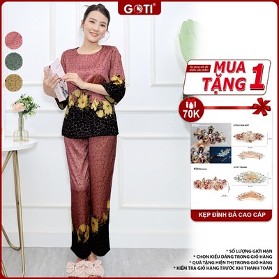 GOTI - Set Bộ Trung Niên Dành Tặng Mẹ Kiểu Đồ Bộ Lụa Cao Cấp In Hoa Trà Lớn Nhiều Màu Bigsize 45-80kg 3390