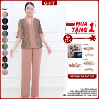 Đồ Bộ Trung Niên GOTI Mặc Lễ Tết Sang Trọng Chất Gấm Cao Cấp Tay Lững Pijama Lụa Cho Mẹ 3359 3360