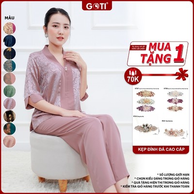 GOTI - Đồ Bộ Mặc Nhà Trung Niên Cao Cấp Size 46-80Kg Thoải Mái Có Túi Tặng Mẹ U40 U50 3359