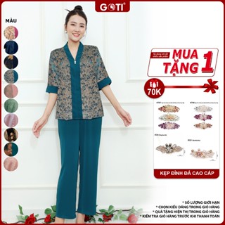 GOTI - Đồ Bộ Trung Niên Nữ Chất Lụa Cao Cấp Siêu Mát Mặc Lễ Tết Thoải Mái Bigsize 45-80Kg Quà Tặng Mẹ 3360 3359