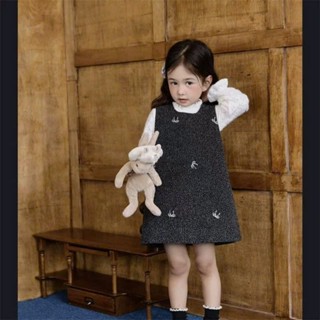  Váy đầm dạ bé gái 2-7 tuổi váy đầm tiểu thư dạ HappKid dạ text thêu nơ dáng xuông - HP34 