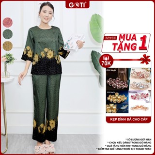 GOTI Đồ Bộ Cho Mẹ Quý Bà Trung Niên Nữ Sang Trọng Chất Lụa Cao Cấp Tay Lửng Có Túi Có Size 45-80Kg 3372 3390