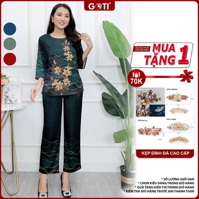 GOTI Đồ Bộ Lụa Cao Cấp Trung Niên Tay Lỡ Sang Trọng Siêu Mát Mặc Xuân Hè Thoải Mái Bigsize Quà Tặng Mẹ 3359 3360
