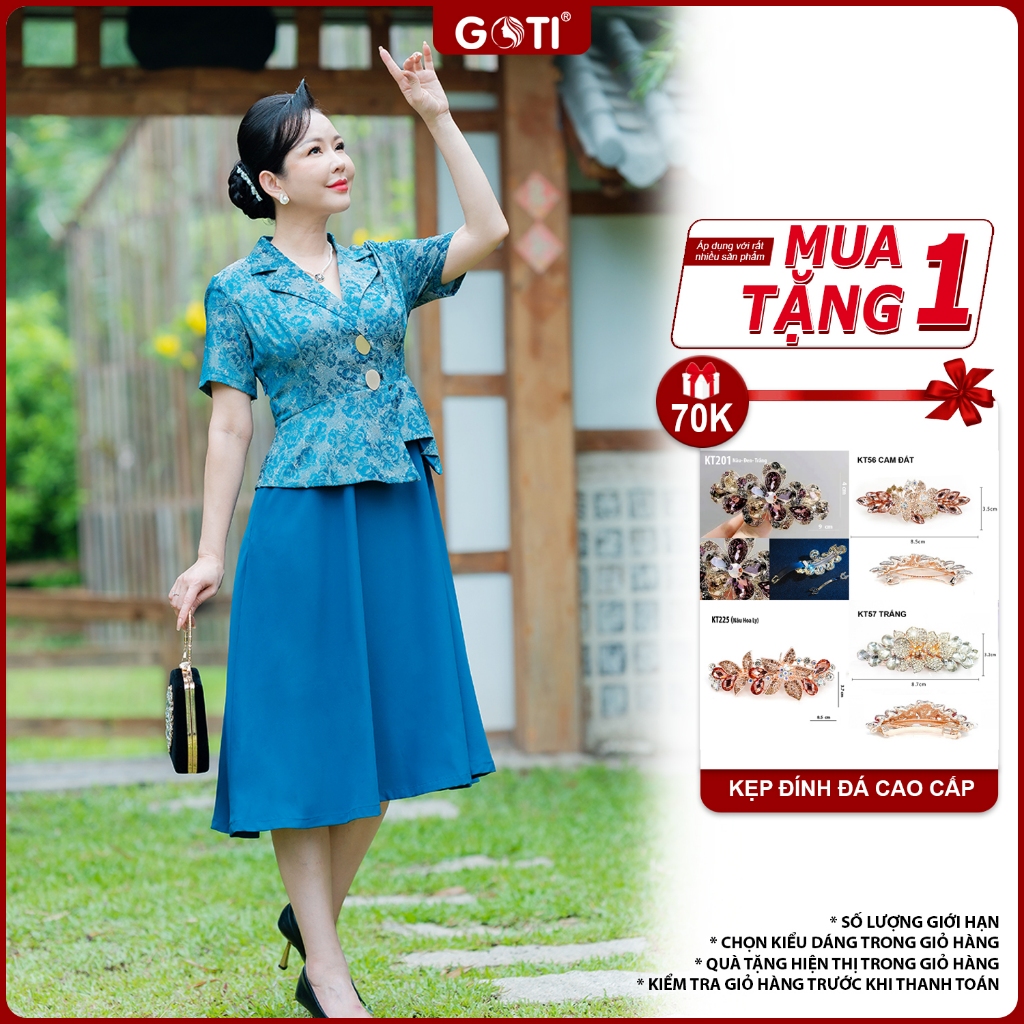 GOTI Đầm Xoè Cổ Vest Cao Cấp, Sang Trọng Quý Phái Quà Tặng Mẹ Trung Niên Bigsize 46-73KG 3404
