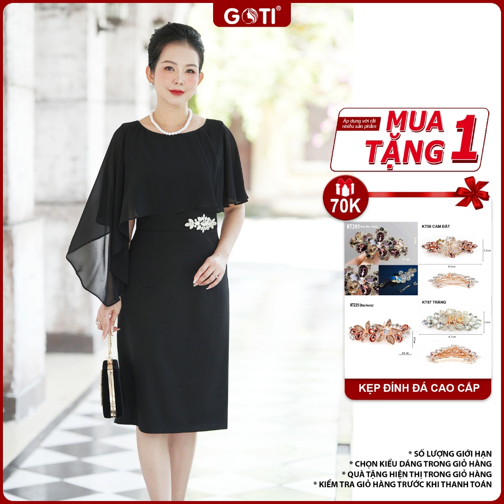 GOTI Đầm Dự tiệc Cao Cấp Trung Niên Tay Voan Đính Đá Sang Trọng Quà Tặng Mẹ Bigsize 3411