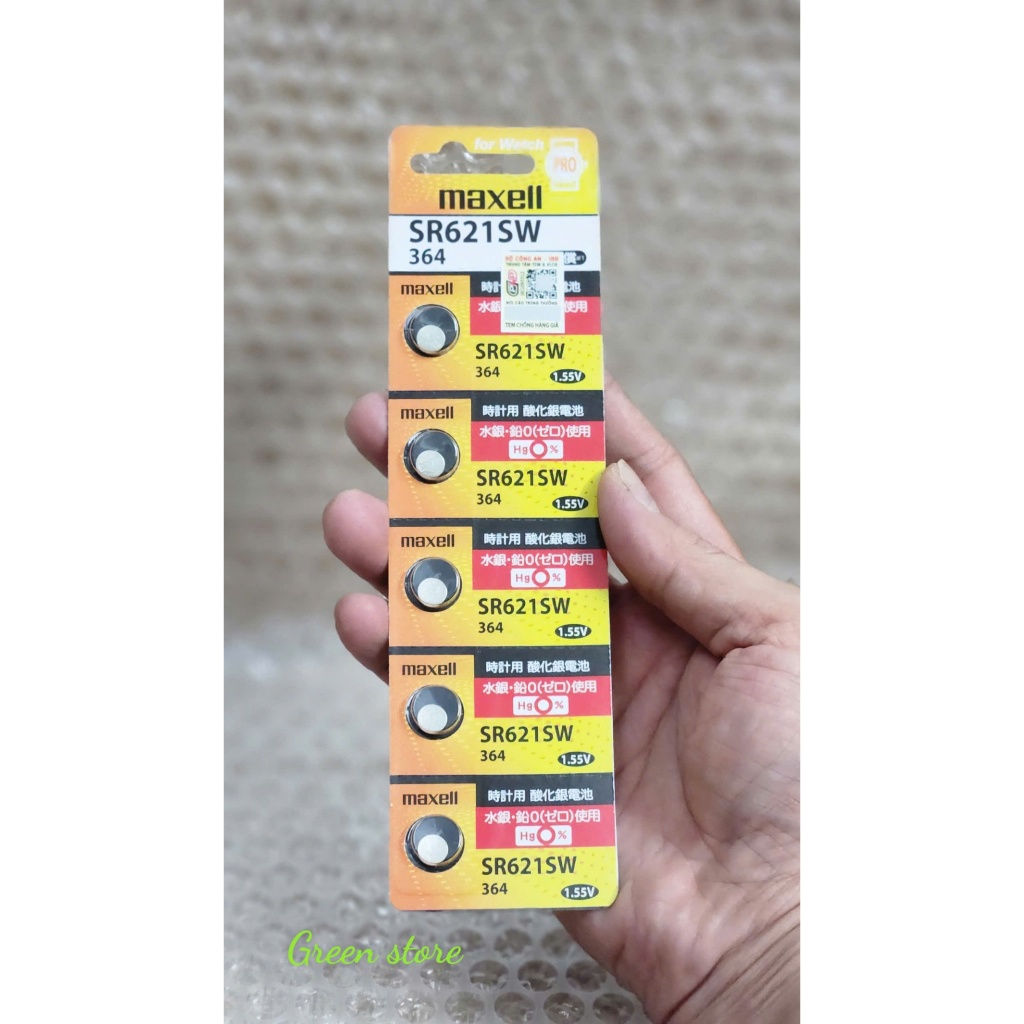 Vỉ 5 viên pin đồng hồ SR621SW Maxell PRO 1.55V SR621 / SR 621 / 621 / 364 Made in Japan