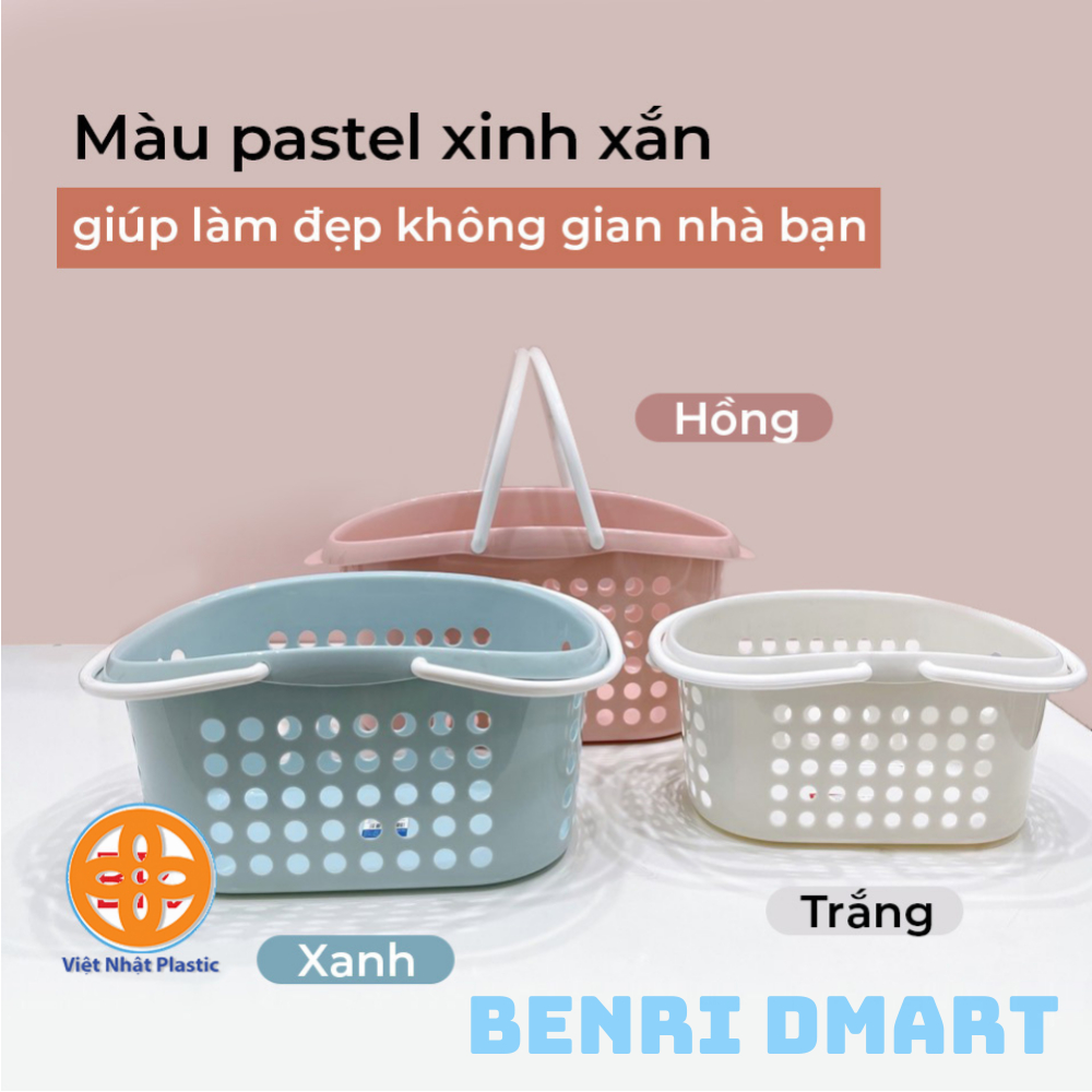 rổ đựng đồ có quai sách tiện lợi, giỏ để đồ nhà tắm nhựa việt nhật cao cấp 3210