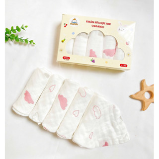 Hộp 5 Khăn Sữa Sợi Tre 4 Lớp Manny Organic Size 30x 30cm Mềm Mại An Toàn Cho Làn Da Của Bé