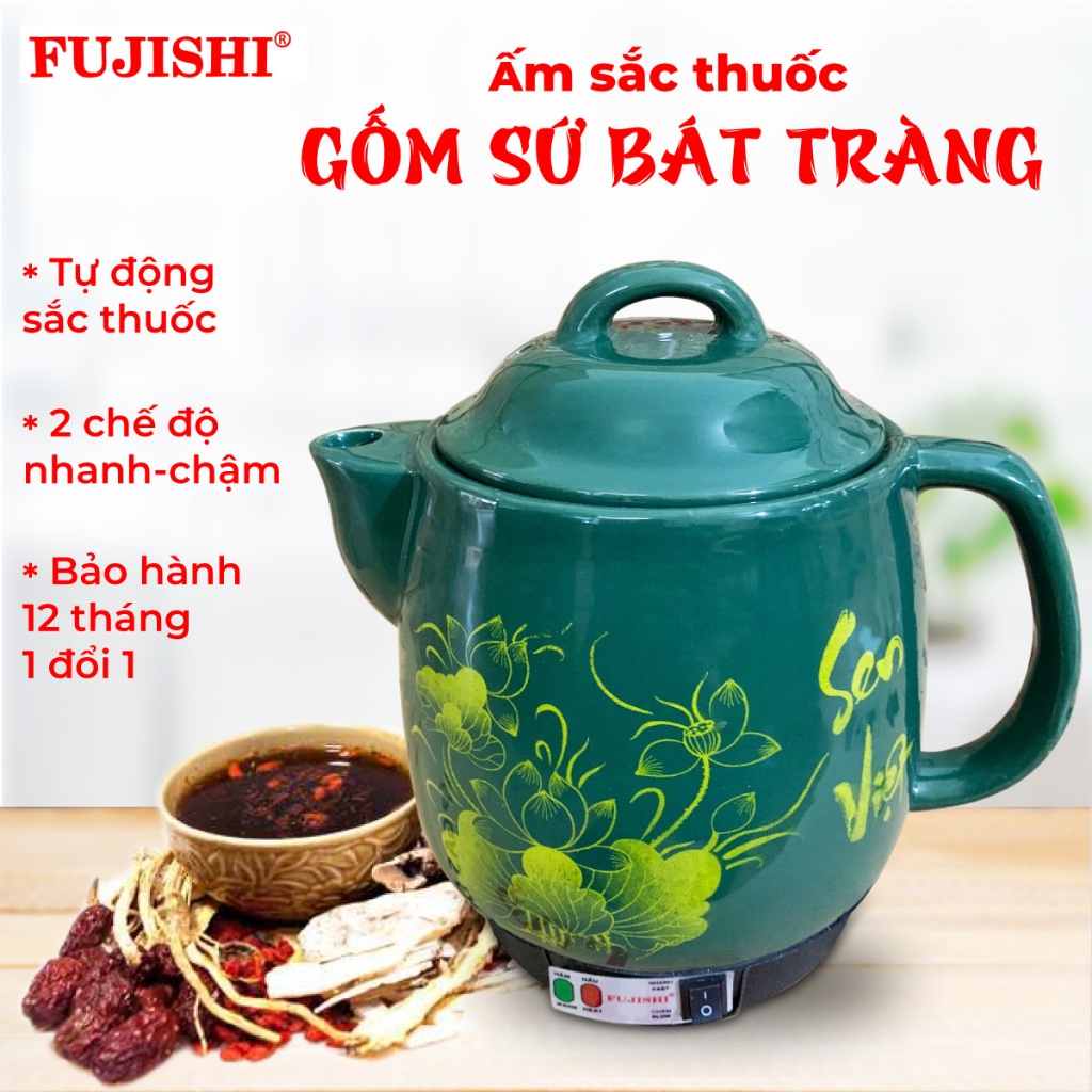 Siêu Sắc Thuốc Điện Gốm Sứ Bát Tràng Fujishi 3.2 Lít Hk - 33B - [ Hỏa Tốc ] - [ Xanh Lục] - Ấm Thuốc Điện Nấu Tự Động Ngắt