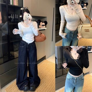  Áo thun thu đông tay dài ôm body thiết kế ren nơ siêu tôn dáng hottrend thu đông HMBOUTI SP247 