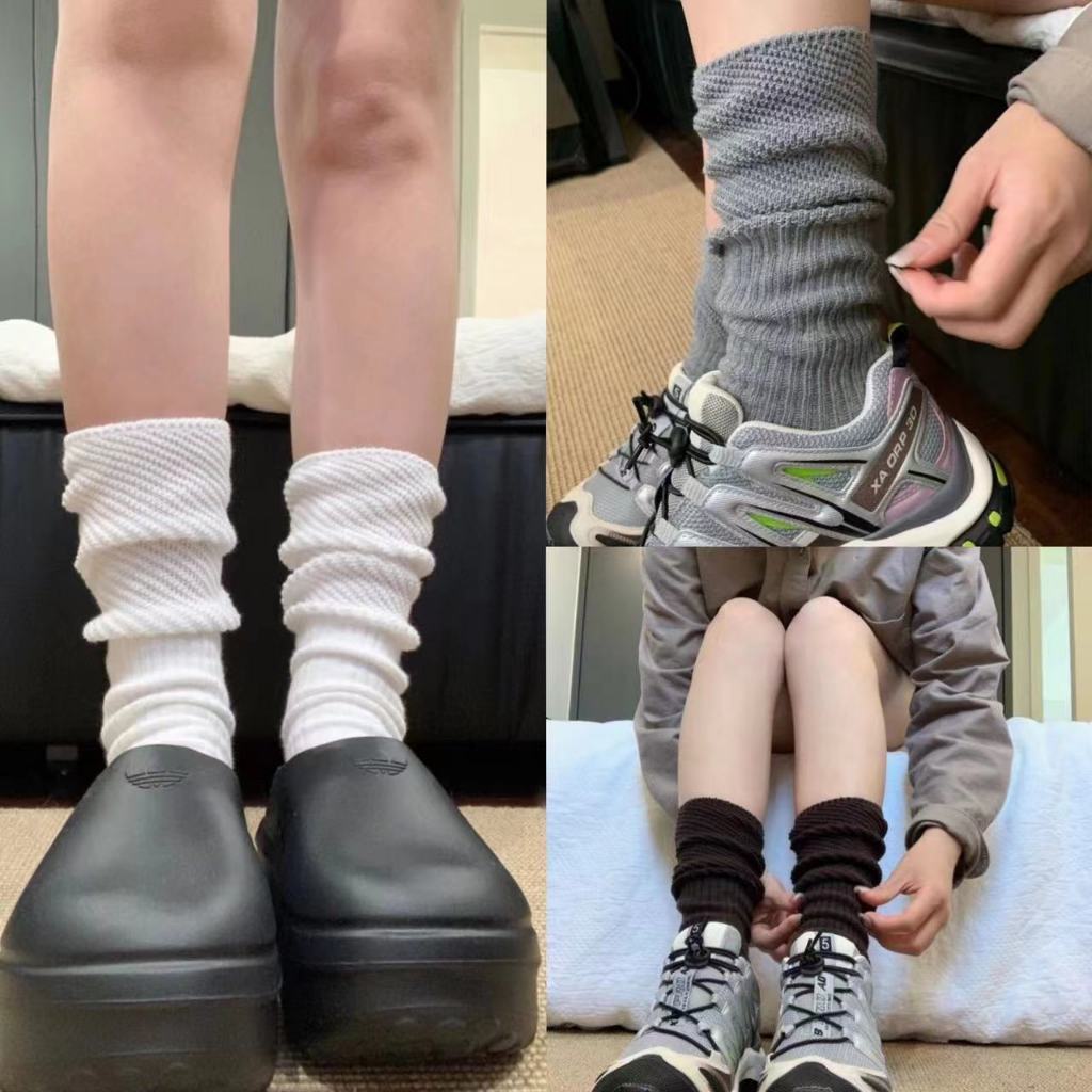 Tất Vớ Bắp Chân Len Dệt Kim Mềm Mại Unisex Phong Cách Basic Chất Liệu Co Giãn, Tất Cổ Cao Màu Sắc Trắng Đen by.Lisa | BigBuy360 - bigbuy360.vn
