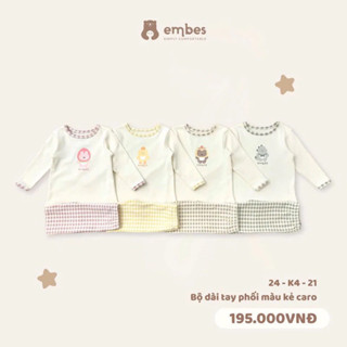 (Embes-Thu Đông Mới) Bộ áo thun dài + quần kẻ có lót nỉ cho bé trai bé gái, bộ dài tay thu đông Embes cho trẻ em
