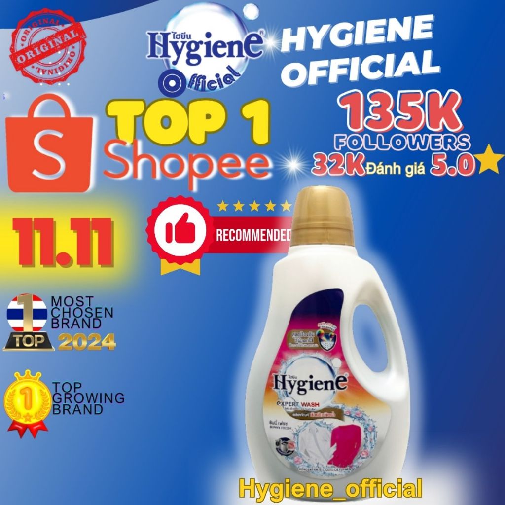 Nước giặt chống phai màu quần áo Hygiene Thái Lan can 2500ml chính hãng Hygiene Official