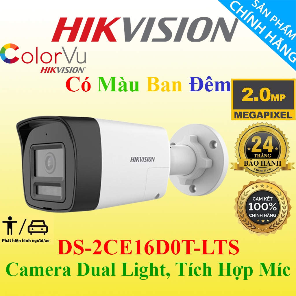 Camera Hikvision 2MP DS-2CE16D0T/76D0T-LTS Có Hồng Ngoại, Và Có Màu, Chống Nước, Hàng Chính Hãng
