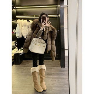 Áo phao lông vũ phối cổ lông dày dặn cao cấp