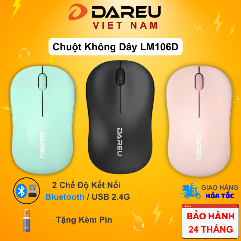 Chuột không dây DAREU LM106D ( 2 chế độ kết nối - Bluetooth + USB 2.4G wireless ) | BigBuy360 - bigbuy360.vn