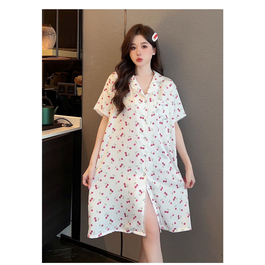 Đầm Ngủ Lụa LICERIA Kiểu Dáng Sơ Mi In Hoạ Tiết Nhẹ Mát Phong Cách Cá Tính | BigBuy360 - bigbuy360.vn