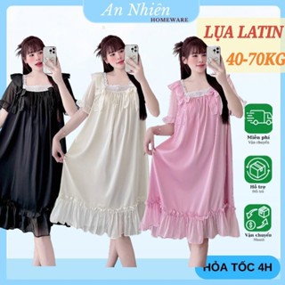 Đồ ngủ lụa, đầm váy ngủ tiểu thư cổ vuông phối nơ lụa cao cấp mềm mịn mát màu sắc dễ thương