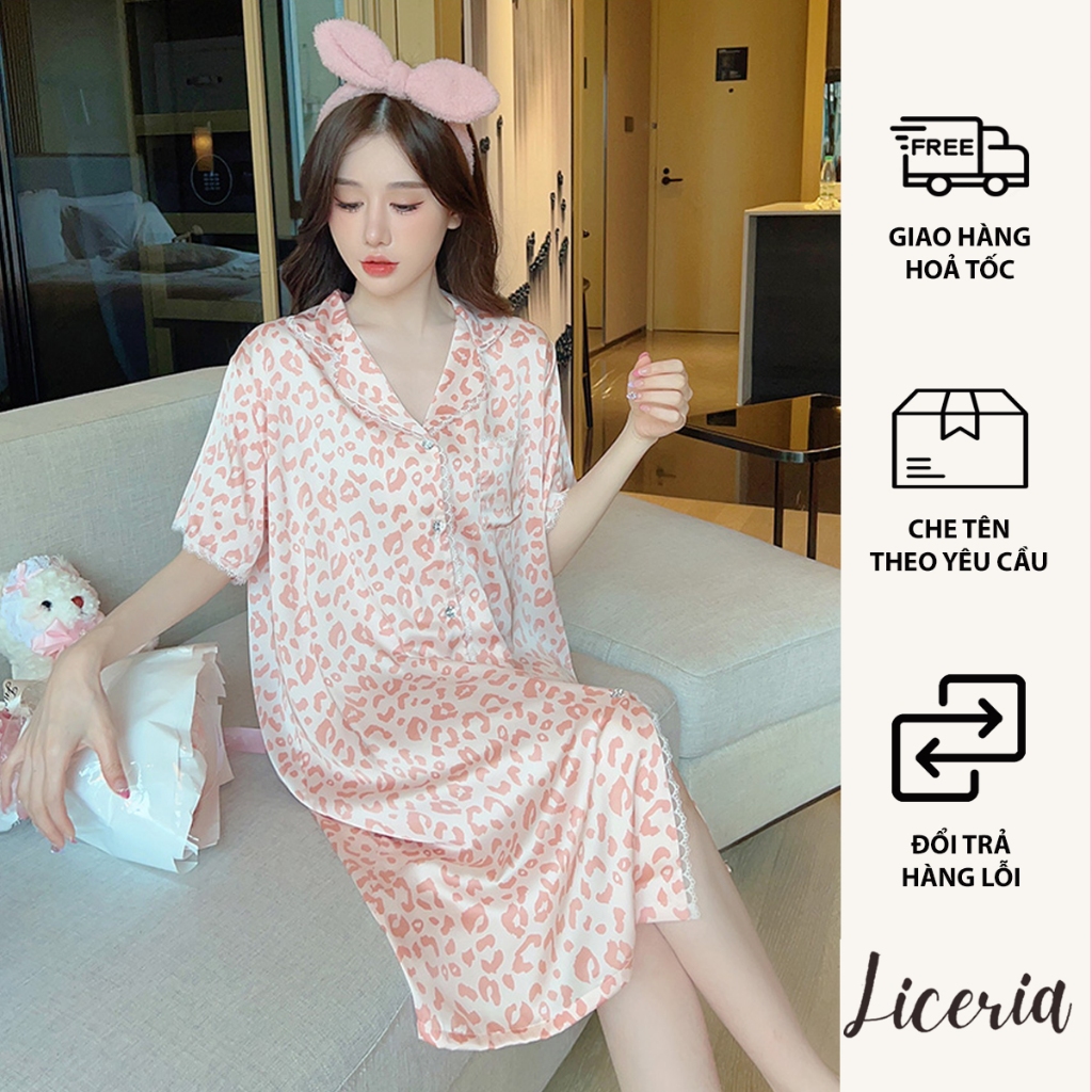 Đầm Ngủ Lụa LICERIA Kiểu Dáng Sơ Mi In Hoạ Tiết Nhẹ Mát Phong Cách Cá Tính | BigBuy360 - bigbuy360.vn