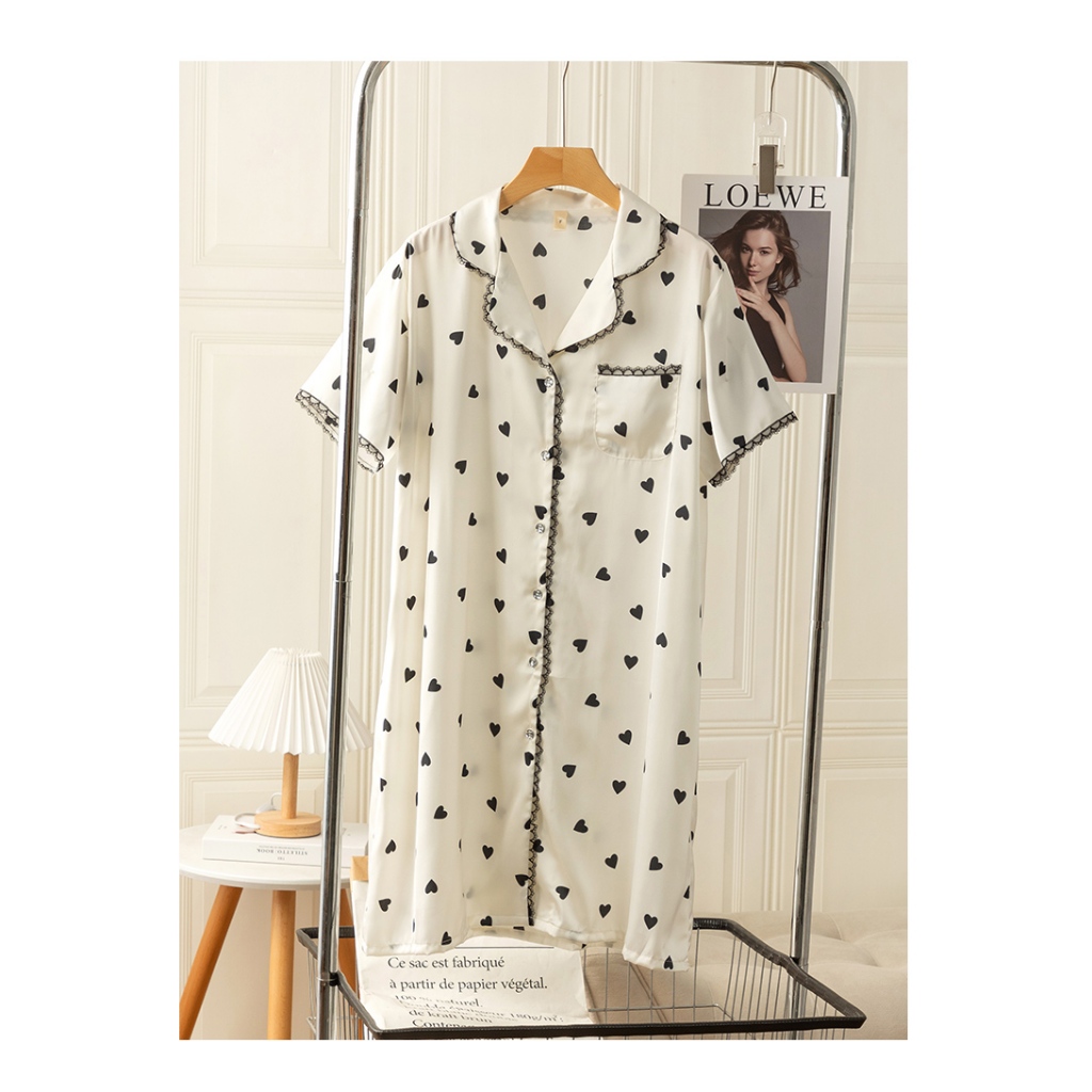 Đầm Ngủ Lụa LICERIA Kiểu Dáng Sơ Mi In Hoạ Tiết Nhẹ Mát Phong Cách Cá Tính | BigBuy360 - bigbuy360.vn