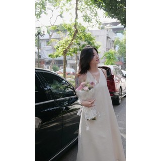 Đầm suôn dáng dài cổ V đan dây sau lưng