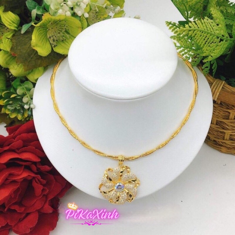 kiềng cổ mềm 2 dây mặt hoa mai mạ vàng sang trọng đẹp xuất sắc.KTS0905+MTS0401