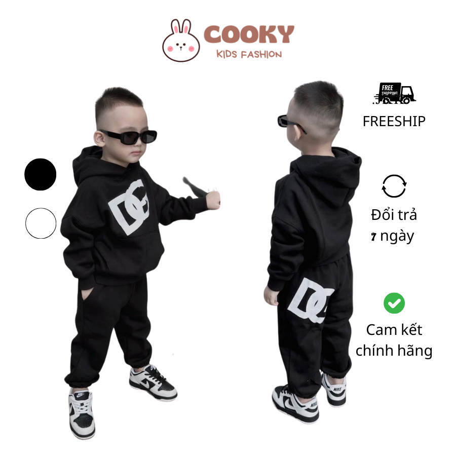 Set bộ quần áo nỉ Hoodie phối quần Jogger DG Big Logo cho bé mùa thu đông chất nỉ cotton COOKY KIDS