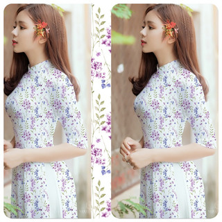 Áo dài hoa nhí chất lụa nhật in 3d siêu xinh