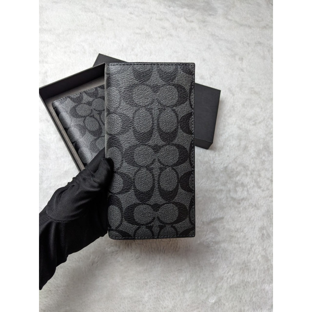 Ví Dài Gập Nam Coach F75013 Breast Pocket Wallet In Signature Black Color - Màu Đen