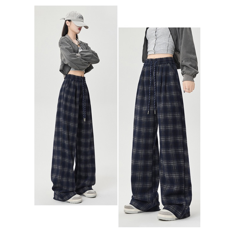 Quần Dạ Kẻ Caro Ống Rộng Dây Rút [FREESHIP]🌸Quần Suông Form Rộng Phong Cách Ulzzang🌸 | BigBuy360 - bigbuy360.vn
