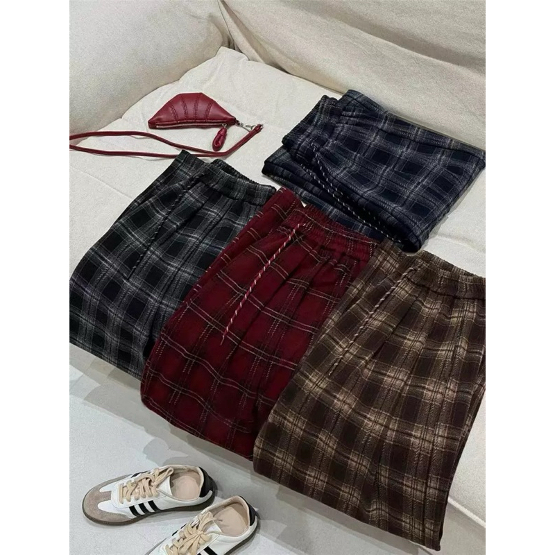 Quần Dạ Kẻ Caro Ống Rộng Dây Rút [FREESHIP]🌸Quần Suông Form Rộng Phong Cách Ulzzang🌸 | BigBuy360 - bigbuy360.vn