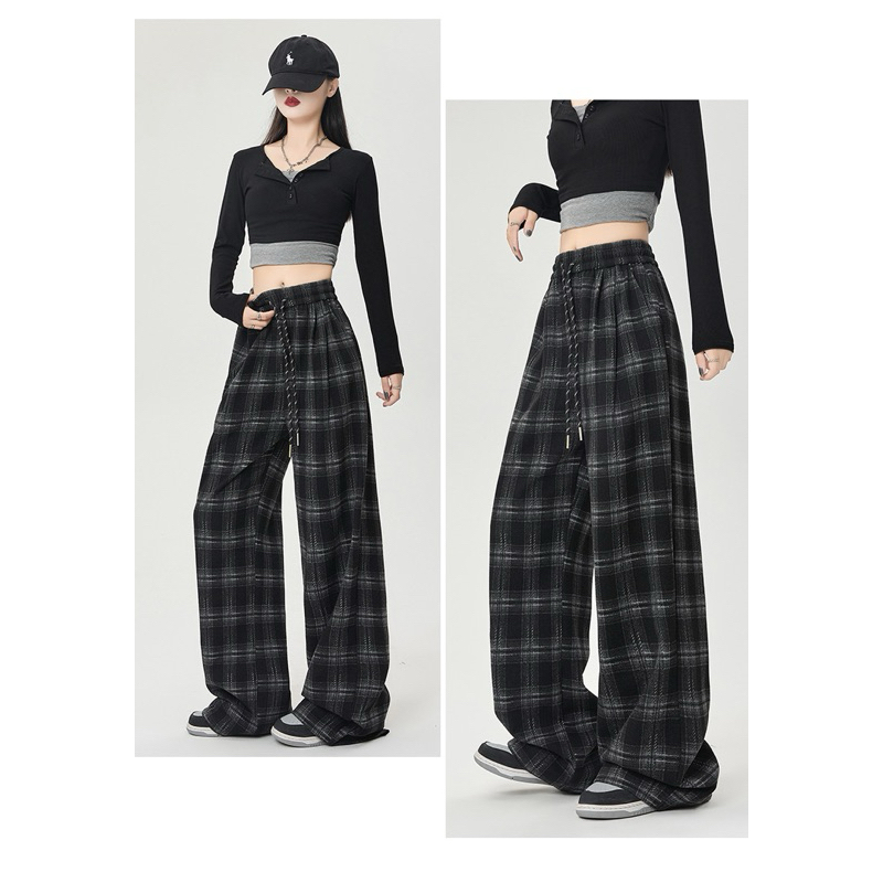 Quần Dạ Kẻ Caro Ống Rộng Dây Rút [FREESHIP]🌸Quần Suông Form Rộng Phong Cách Ulzzang🌸 | BigBuy360 - bigbuy360.vn