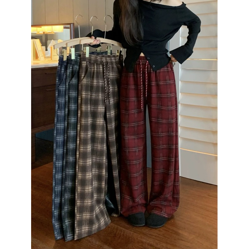 Quần Dạ Kẻ Caro Ống Rộng Dây Rút [FREESHIP]🌸Quần Suông Form Rộng Phong Cách Ulzzang🌸 | BigBuy360 - bigbuy360.vn