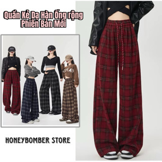 Quần Dạ Kẻ Caro Ống Rộng Dây Rút [FREESHIP]🌸Quần Suông Form Rộng Phong Cách Ulzzang🌸