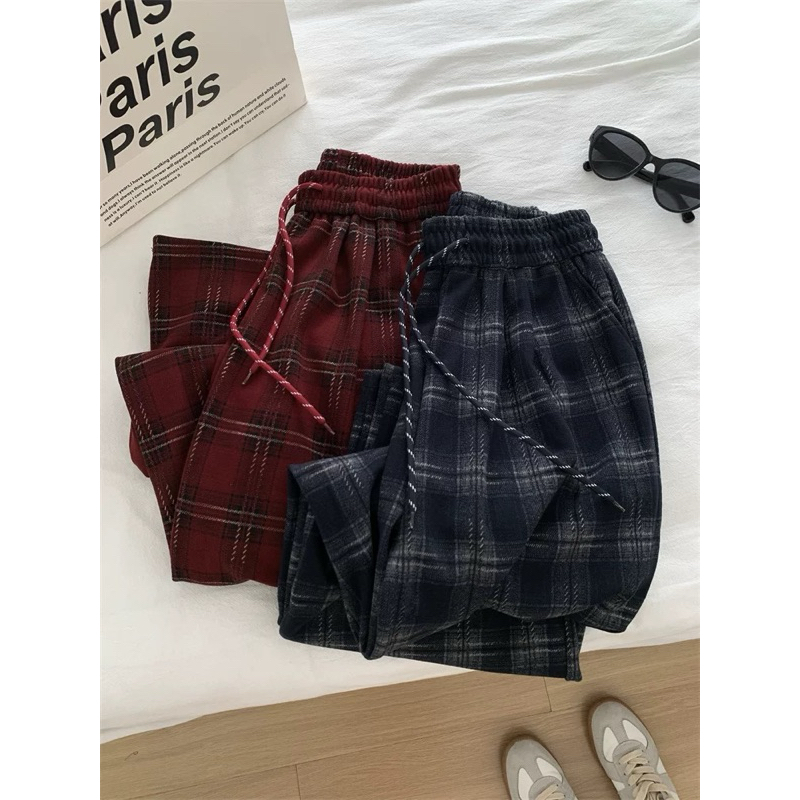 Quần Dạ Kẻ Caro Ống Rộng Dây Rút [FREESHIP]🌸Quần Suông Form Rộng Phong Cách Ulzzang🌸 | BigBuy360 - bigbuy360.vn