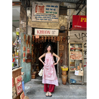    Có kèm quần  Set Áo Dài Cách Tân Cổ Yếm Lựu Đỏ ❣️DamibyQuynh 