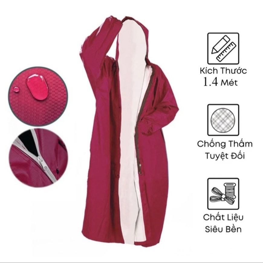 Áo mưa VẢI DA CÁ KÉO KHÓA DÀI 1M4 , Áo mưa kín vải dù siêu bền (Hàng cao cấp xưởng)