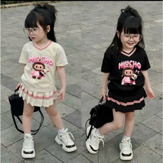 SET VÁY XẾP LY IN LABUBU CỔ TRÁI TIM,CÓ LÓT QUẦN CHO BÉ GÁI ĐÁNG YÊU DỄ THƯỞNG 9-44KG.HH