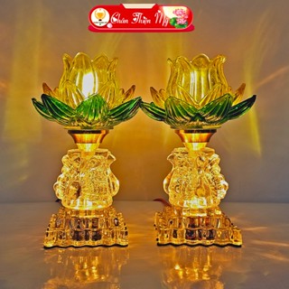 Đèn Thờ Pha Lê Hoa Sen Vàng Thủy Tinh CHÂN THIỆN MỸ, Trang Trí Bàn Thờ, Đồ Thờ Cúng