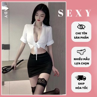 Set váy ngủ thư ký buộc trước gợi cảm, váy ngủ cosplay thư ký sexy quyến rũ - Lady sexy