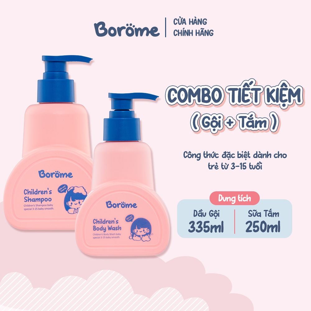 [ Combo TIẾT KIỆM ] Combo dầu gội + sữa tắm trẻ em Borome thành phần lành tính, an toàn khi sử dụng, dung tích 335ml