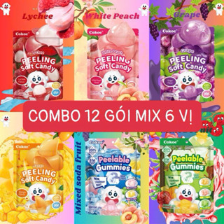 COMBO MIX 12 GÓI 6 vị Kẹo Dẻo Trái Cây Lột Vỏ 3D BoBo Cokoc Xoài, Nho, Đào 75g