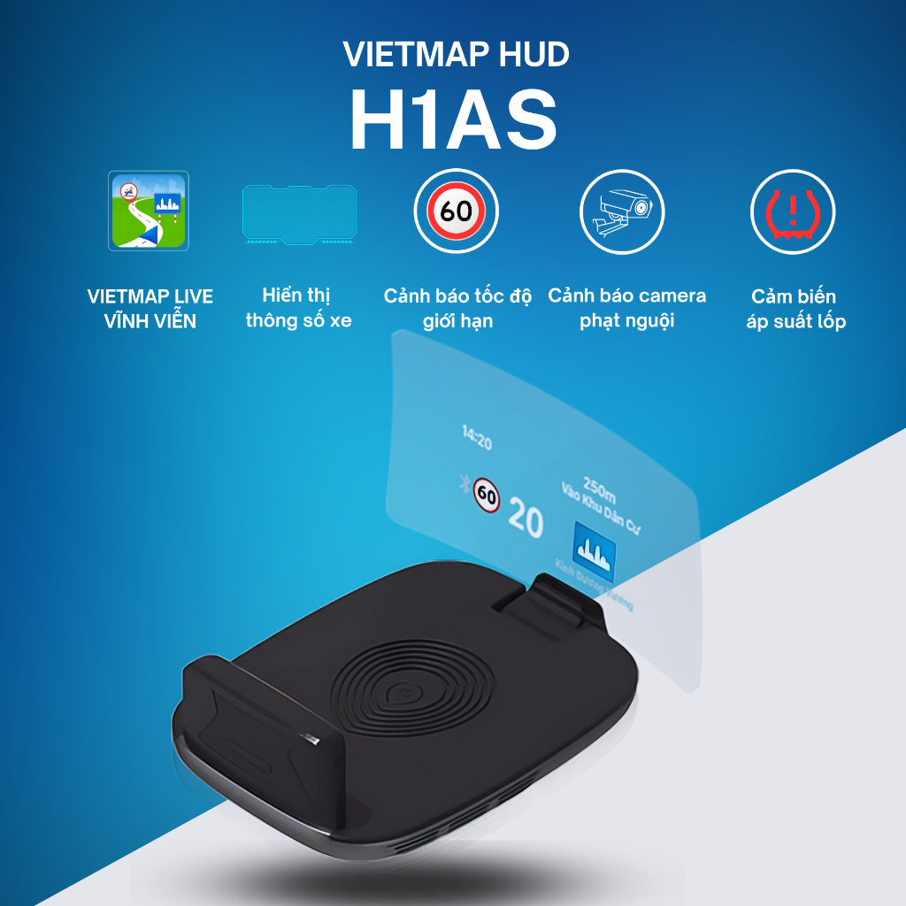 VIETMAP HUD H1AS - Màn hình hiển thị thông minh trên ô tô - Tích hợp Cảm biến áp suất lốp TPMS - VIE