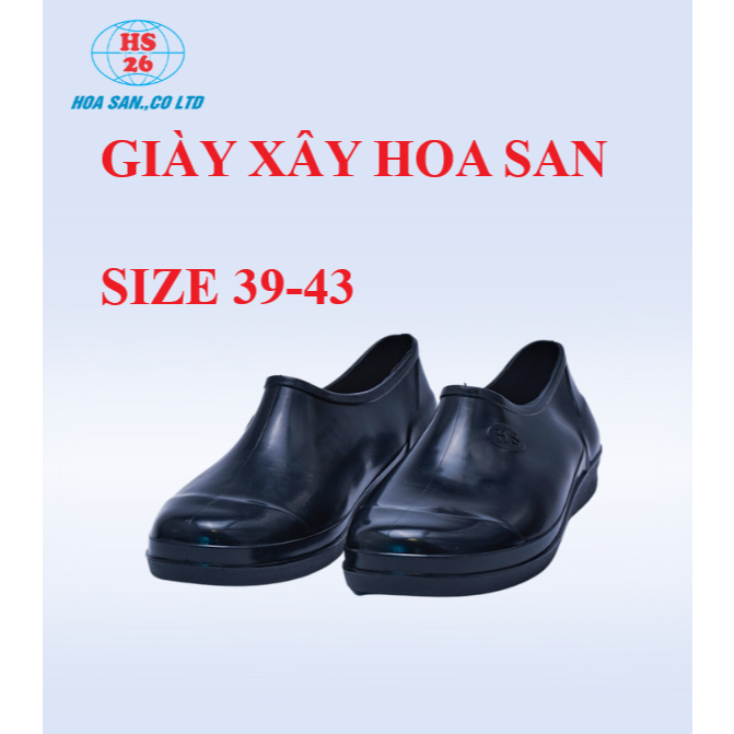 Ủng cao su lao động cổ ngắn Hoa San size 39-43, giày lao động cao su, giày xây cao su