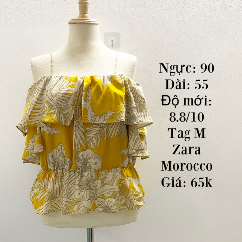 Áo hai dây hoạ tiết Zara bo chun