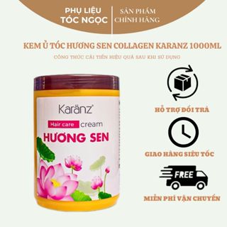 Kem ủ tóc hương hoa sen 1000ML Collagen karanz ủ tóc phục hồi hư tổn dưỡng óng ả giảm gãy rụng