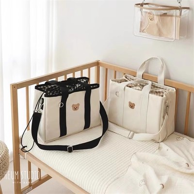 Túi bỉm sữa thêu gấu KidAndMom phong cách Hàn Quốc đựng được nhiều đồ túi xách đa năng nhẹ đi chơi