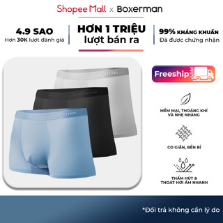 Quần lót nam boxer thun lạnh BOXERMAN cao cấp, Combo 3 sịp đùi PROFIT chính hãng không viền